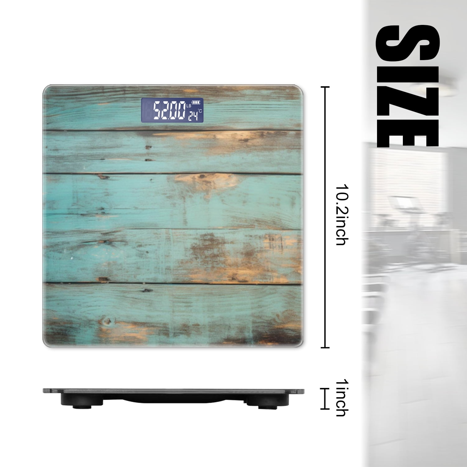 High Precision Body Weight Scale Smart Bathroom Scales with Large LCD Display(400lbs),Decorative for Bedroom-Teal And Brown Rustic Wood