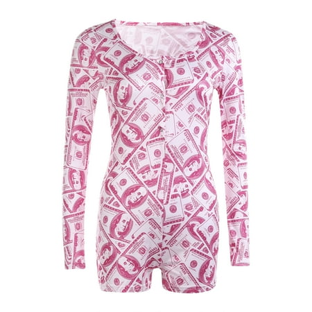 

Musuos Women Funny Printed Long Sleeve Jumpsuit Deep V Neck Onesies Pajamas