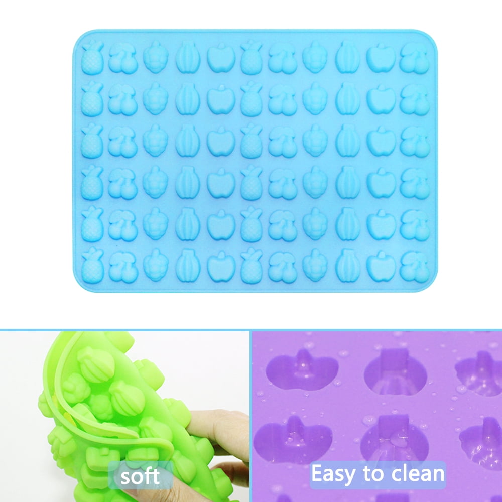 AFUNTA 4 Pcs 66-Cavity Non-Stick Mini Fruit Silicone Gummy Mold with 4 Pcs Dropper for DIY Gummy, Chocolate, Candy