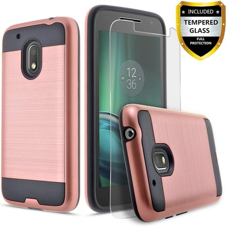 Moto G4 Case, Moto G4 Plus Case, 2-Piece Style Hybrid Shockproof Hard Case Cover with [Premium Screen Protector] Hybird Shockproof And Circlemalls Stylus Pen (Rose Gold)