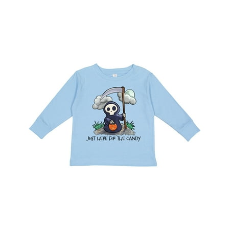 

Inktastic Just Here for the Candy with Cute Grim Reaper Gift Toddler Boy or Toddler Girl Long Sleeve T-Shirt