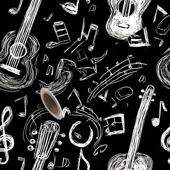 Peel and Stick Wallpaper Contact Paper Music abstract guitar musical note sound clef Black lines Hand drawing Self Adhesive and Removable 24in x 118in