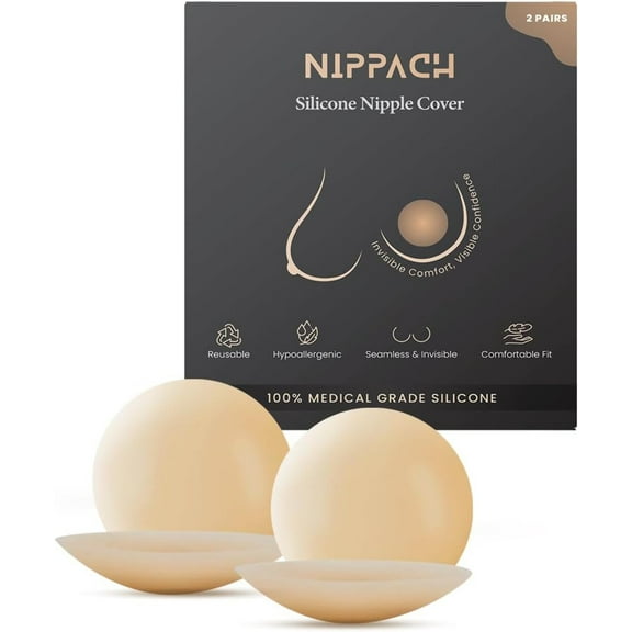 Nipple Covers for Women 2 Pairs with Travel Pouch, Adhesive (Color-Nude Skin, Size-A-C cups)
