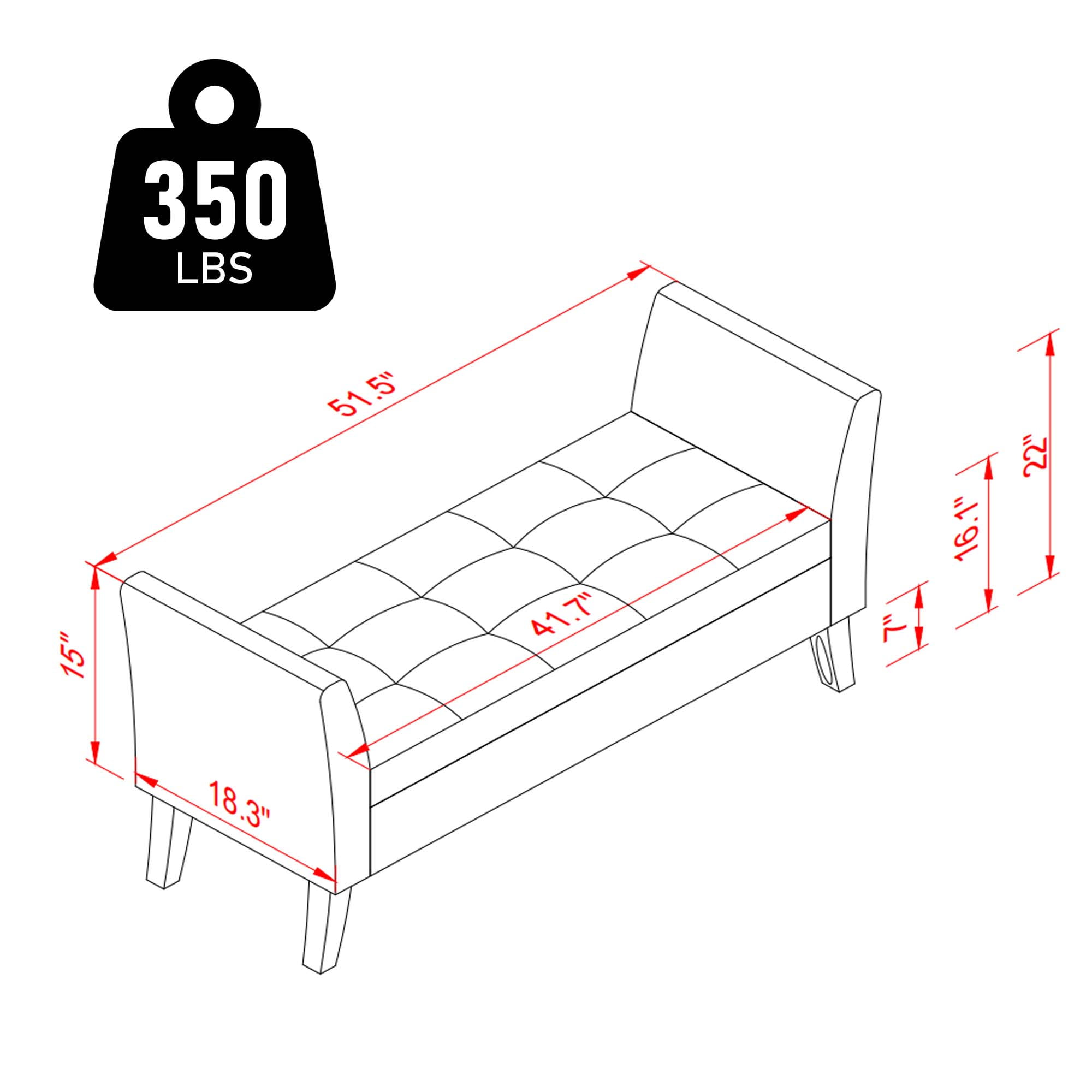 Aukfa End of Bed Bench with Curved Arms, 51.5" Velvet Tufted Upholstered Storage Ottoman Entryway Bench - Orange