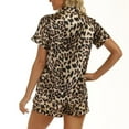 thumbnail image 3 of Women's 2 Piece Pajama Set Shorts Sleepwear Satin Soft Comfy Button Up Button Summer Lounge Set Short Sleeve Pajamas Leopard Small, 3 of 5