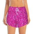thumbnail image 2 of Balery Rose Red Glitter Pantalones cortos deportivos para mujer con forro y dos bolsillos, elásticos, para entrenamiento, gimnasio, yoga-Small, 2 of 7