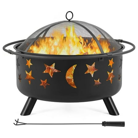 30in for Outside Wood Burning Outdoor Fireplace with Screen, for Patio Backyard Garden Picnic