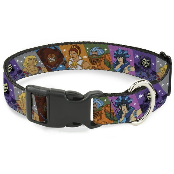 Mattel Pet Collar, Dog Collar Plastic Buckle, Masters of the Universe Character Block Poses Multi Color, 7 to 8.5 Inches 0.5 Inch Wide