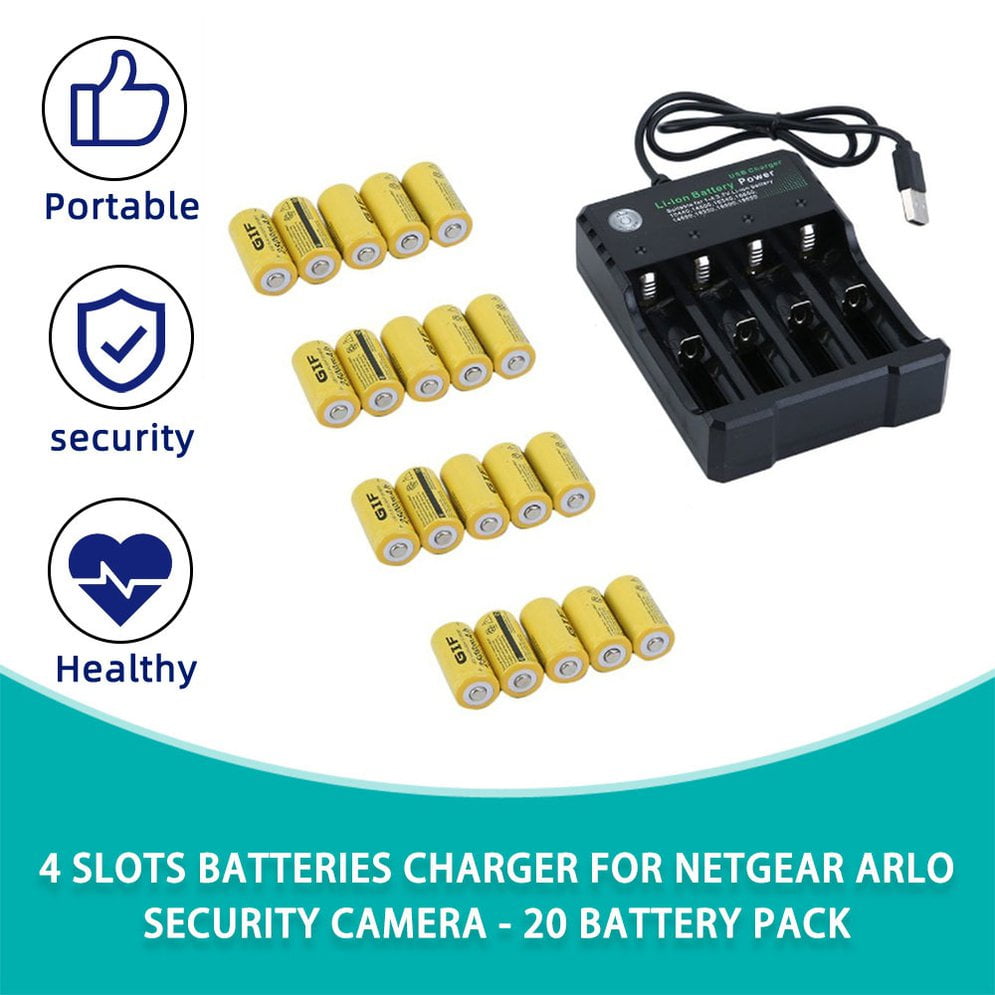 Yao Cargador de baterías de 4 Ranuras para cámaras de Seguridad Netgear Arlo Paquete de 20 baterías Blanco 