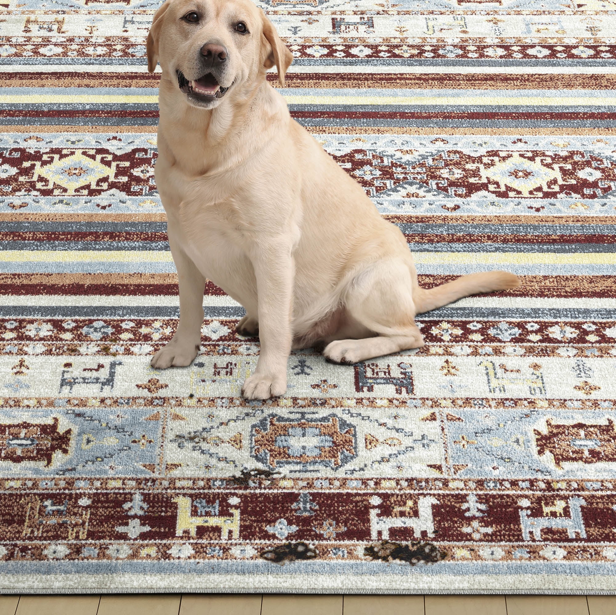 Everwash™ Treasure Heris Southwest Geometric Machine Washable Area Rug, Red/Blue, 6'6"x9'2"
