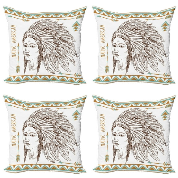 Ambesonne Ethnic Throw Pillow Cover 4 Pack, Portrait, 20", Chocolate White Teal
