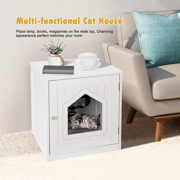 SONGMY 18.9'' Cat House, White Indoor Pet Crate Litter Box Enclosure, Hidden Litter Box Furniture