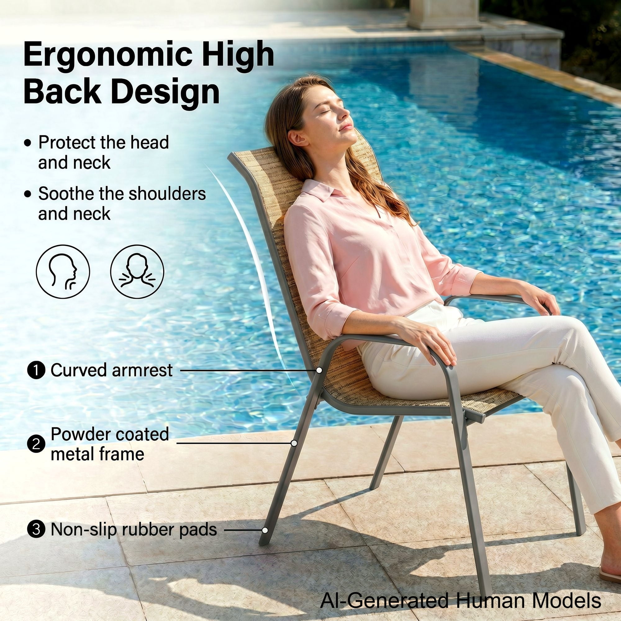 TLSUNNY Outdoor Dining Table and 6 Chairs Set, W/ Adjustable Umbrella Hole, Stackable Chairs, for All Weather Garden, Party, Backyard