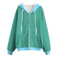 thumbnail image 3 of Womens Zip up Hoodies, Long Sleeve Pullover for Women Fall Fashion Loose Fit Color Patchwork Hooded Sweatshirts Coats with Pcokets, 3 of 4