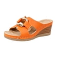 thumbnail image 5 of Rokment Metallic Buckles Wedge Slip on Open Back Dressy Sandals for Women Ladies 2026 Fashion Casual Leather Platform Slides High Heels Mules Summer Orange Size 7.5, 5 of 6