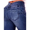 thumbnail image 4 of Pantalones vaqueros recortados para mujer, informales, de verano, con dobladillo rasgado, tiro medio, azul zafiro XS, 4 of 5