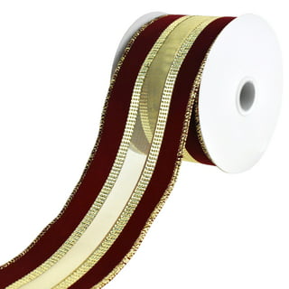 4 Reversible Velvet/Lurex Wired Ribbon, Moss/Gold