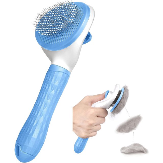Cepillo para perros (azul), cepillo autolimpiante para perros y gatos, herramienta de cepillado para el cuidado de mascotas para eliminar suavemente la capa inferior suelta y el pelo enmarañado de la