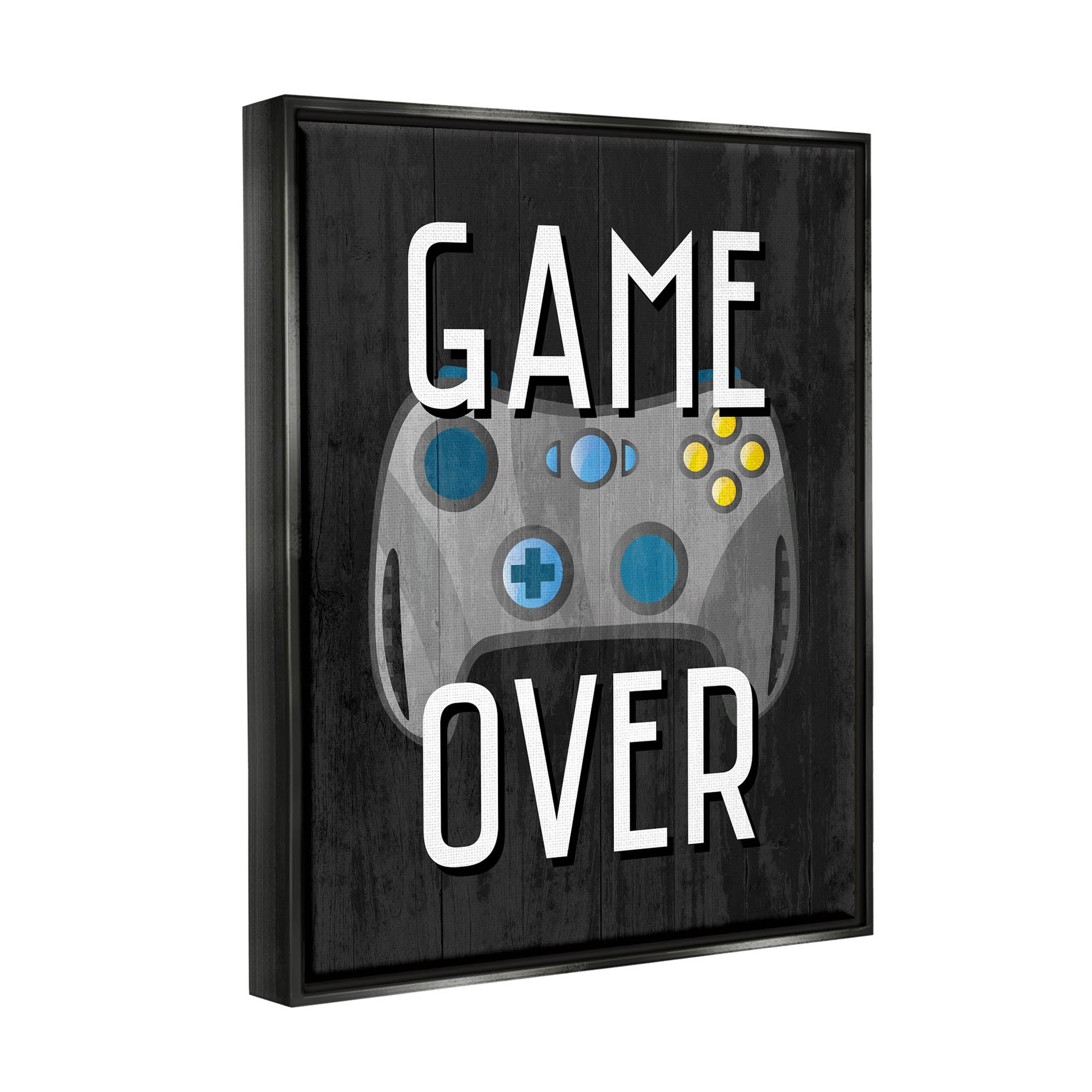 Stupell Industries Game Over Controller Graphic Art Jet Black Floating Framed Canvas Print Wall Art, Design by Kim Allen