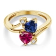 thumbnail image 3 of Gem Stone King 18K Yellow Gold Plated Silver Blue Created Sapphire Red Created Ruby Ring for Women (1.79 Cttw, Heart Shape 6MM, Gemstone September Birthstone, Size 5), 3 of 6