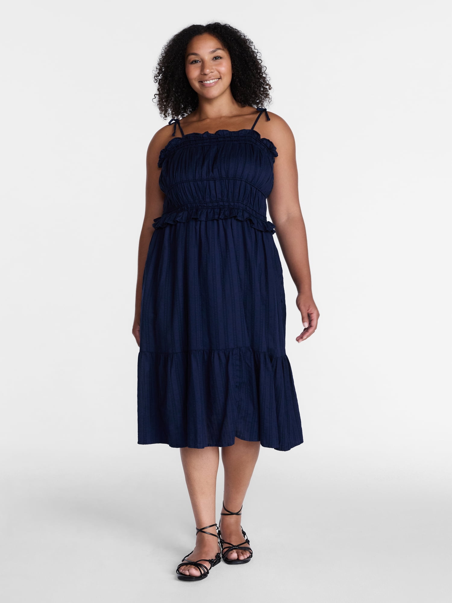 Time and Tru Women's Pipped Midi Dress, Sizes XS - XXXL