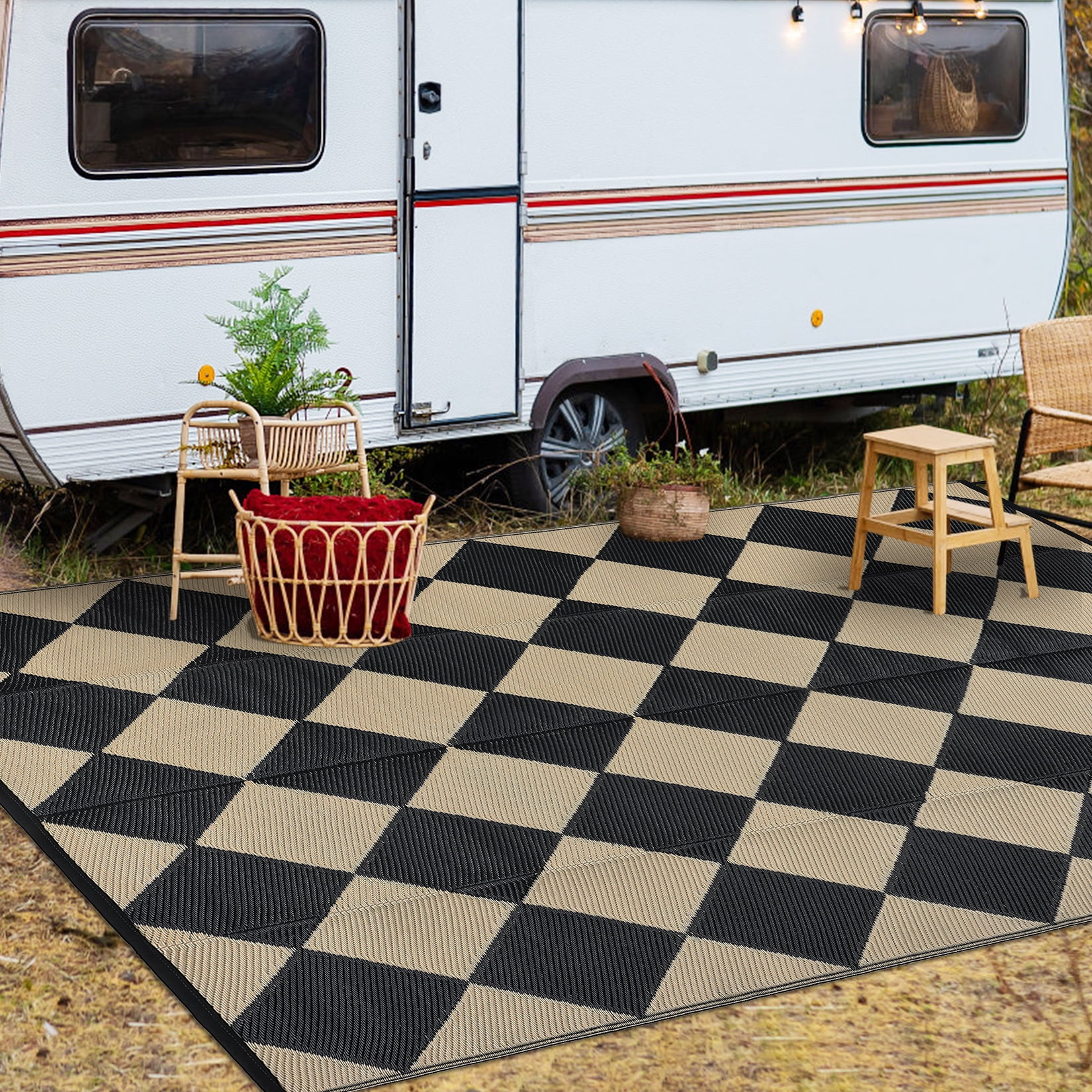 FairOnly 9'x18'Large Reversible Outdoor Area Rug Waterpoof Stain Resistant Rugs for Beach Camping