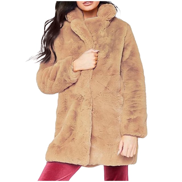 LSLJS Women Fashion Solid Pocket Color Jacket Plush Long Sleeves Lapel Coat