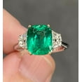 thumbnail image 2 of Gorgeous 3.8 Ctw Bright Green Emerald Cushion Cut 925 Sterling Silver Ring, 2 of 5