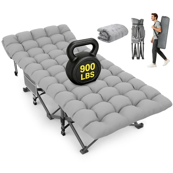 DKMOCO XXL Folding Camping Cot with Mattress & Carry Bag, 32" x 79" 900lbs Heavy Duty Portable Sleeping Cot Bed for Adults, Home Office Guest Outdoor Camping Travel, Gray Cot Gray Pad