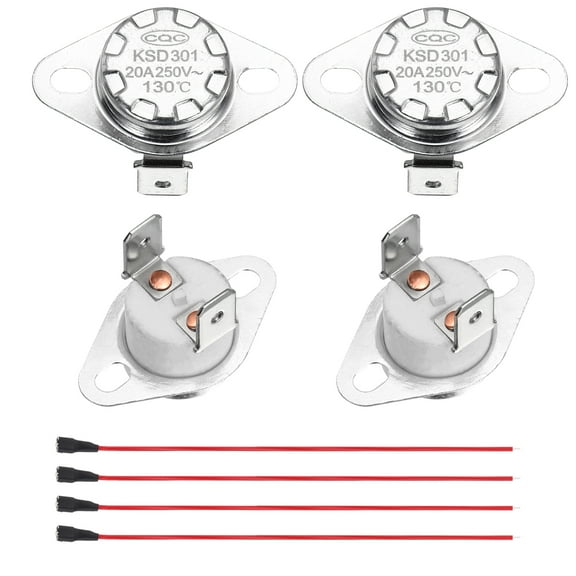 2 Pcs KSD301 Thermostat 130°C/266°F 20A Normally Closed N.C Adjust Snap Disc Temperature Switch with Terminal Wire for Microwaves,Oven,Coffee Maker