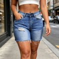 thumbnail image 2 of PYGNJK Women's Denim Ripped Shorts Frayed Hem Loose Fit Vintage Summer Jean Short Pants with Pockets Streetwear, 2 of 8