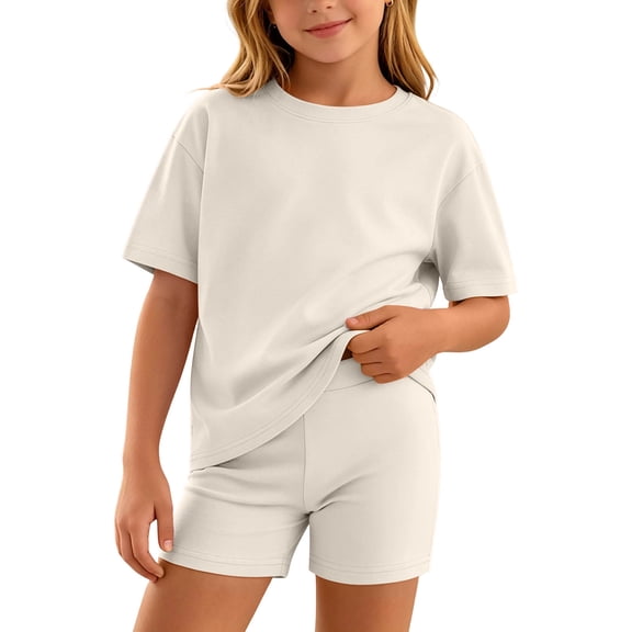 Yongwang Girls 2 Piece Outfit Short Sleeve T-Shirt and Shorts Set Soft Comfortable Summer Kids Outfit