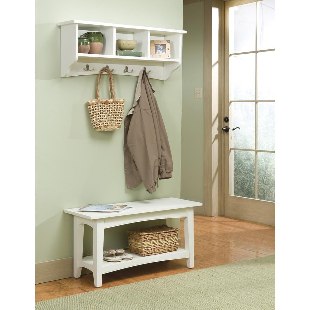 Alaterre Furniture Shaker Cottage Bench/Coat Hook with Storage, Ivory