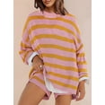 thumbnail image 4 of Women'S Oversized 2 Piece Lounge Outfits Striped Sweater Long Sleeve Top and Shorts Pajamas Sets Orange XL, 4 of 5