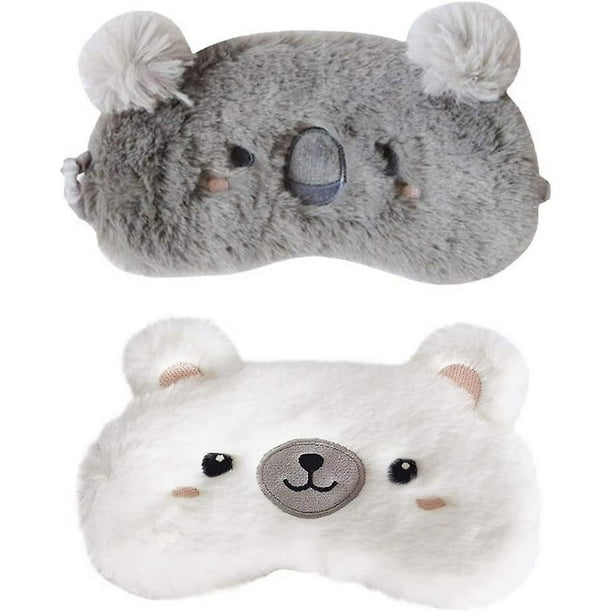 Paquete de 2 máscaras para dormir con diseño de animales de dibujos animados, de felpa suave, con los ojos vendados, para mujeres y niñas, para viajar, siesta, dormir por la noche (paquete de 2 o