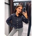 thumbnail image 4 of Women'S Coats Lapel Cropped Jacket Button Down Casual Varsity Jacket with Pockets Navy Blue S, 4 of 8