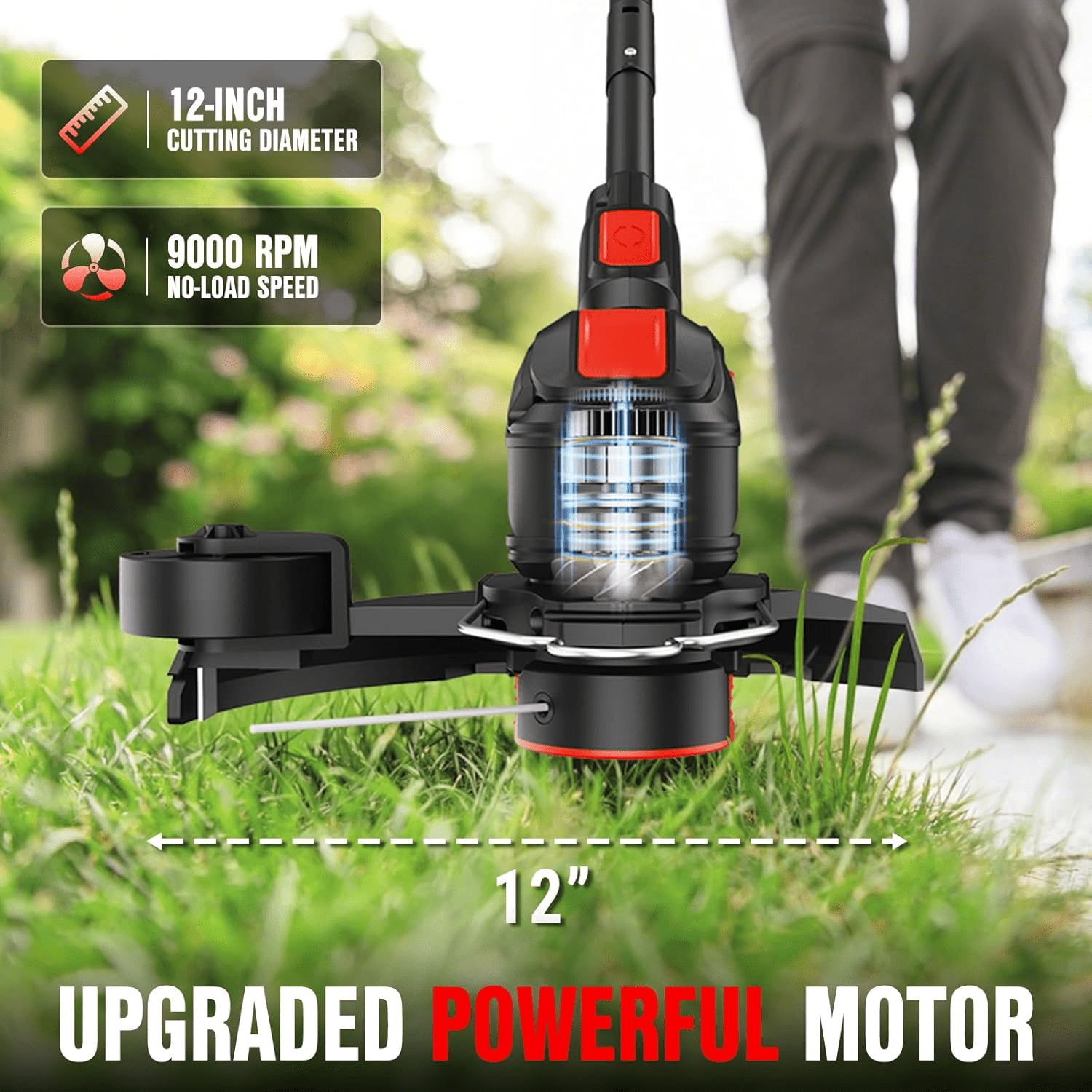 EWORK 20V Cordless Weed Wacker, 12-Inch Battery Powered Weed Eater Electric String Trimmer, Includes 2 x 2.0 Ah Batteries, Fast Charger and 6 Replacement Spool Lines, Grass Edger for Lawn Yard Cuttin