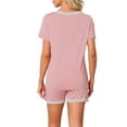 thumbnail image 3 of Conjunto de pijama para mujer INSPIRE CHIC, camisetas de manga corta y pantalones cortos, ropa de noche con bolsillos, L, rosa, 3 of 5