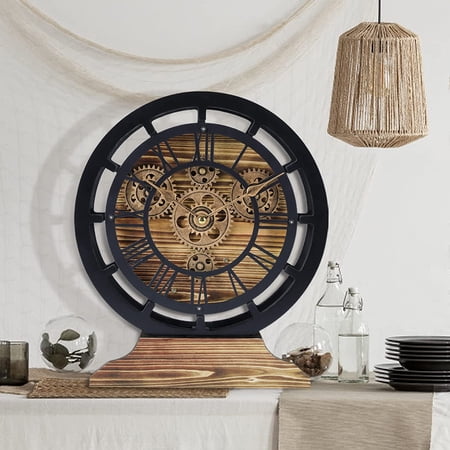 Moving Gears Clock Convertible into Wall Clock, Rustic Mantel Clocks, Brown and Black Vintage Desk Clock 10 Inch