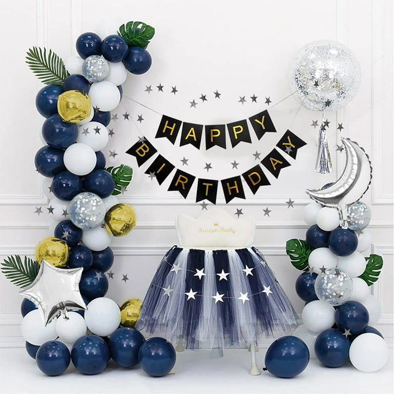 AYUQI Happy Birthday Decorations for Men Navy Blue Gold Birthday Party  Decorations Boys Balloon Arch Kit Navy Blue Gold Silver Party Supplies  Decorations 