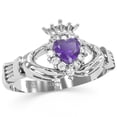 thumbnail image 2 of Claddagh Amethyst Diamond Ring In Solid 14k White Gold, 2 of 5