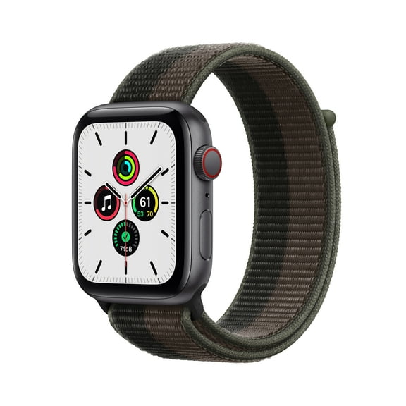 Apple Watch SE (1st Gen) GPS Cellular, 44mm Space Gray Aluminum Case with Tornado/Gray Sport Loop