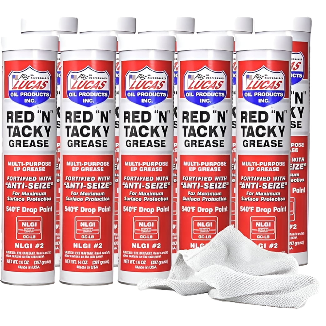 Lucas 10005 Multi-Purpose Red N Tacky EP Grease - 14 Ounce - Dimensions Height 9.31" Width 2.2" Length 2.2", Pack of 10