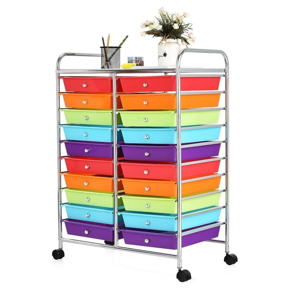 20-Drawer Rolling Storage Cart, Multifunctional Art Organizer Cart, Mobile Utility Storage Cart with Removable Drawers & Lockable Wheels, Cart for Home Office School, Multicolored