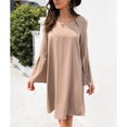 thumbnail image 3 of Vestido de manga acampanada, vestido de manga acampanada, vestido de cuello en V, vestido casual de cuello en V para mujer, calidad en la que puede confiar, 3 of 7