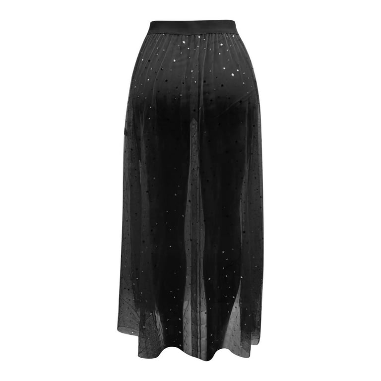 adviicd Long Skirts Womens Elegant Floral Lace Elastic High Waist Pleated Maxi  Long Beach Skirts Black L 