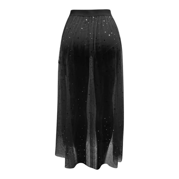 KONDYS Women's 2 In 1 Sheer Mesh High Waist Galaxy Print A Line Maxi Skirt Comfortable Casual Women's Skirt