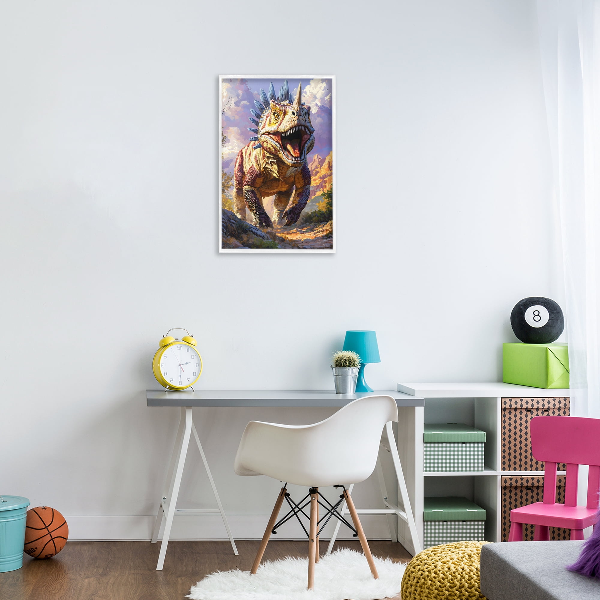 Stupell Industries Fierce Horned Dinosaur White Framed Giclee Art, design by Creative Studio