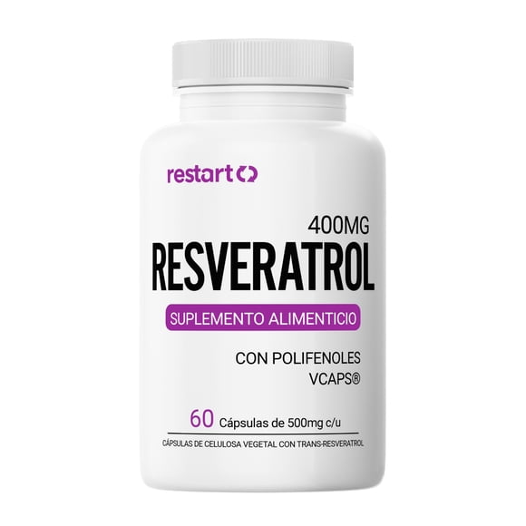 Resveratrol Trans 400mg Restart – 60 Cápsulas Veganas con Semilla de Uva 95% Polifenoles – Alta Pureza, Potenciado y Certificado – Suplemento Antioxidante Superior - Vitaminas Hombre / Mujer