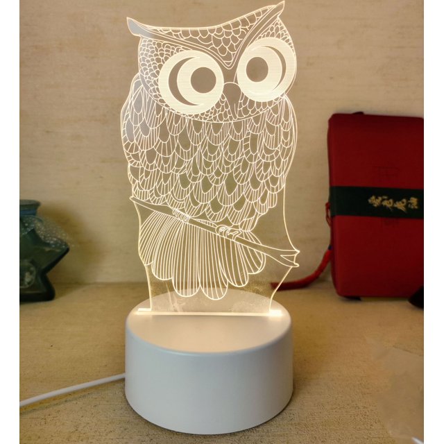 Búho luz nocturna búho 3D lámpara de ilusión óptica lámpara 3D búho águila noche regalo de cumpleaños niños luces nocturnas luz dormitorio
